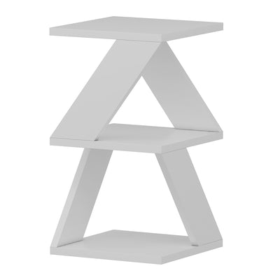 Tavolino salotto moderno colore bianco design geometrico 2 vani cm 30x30x50h