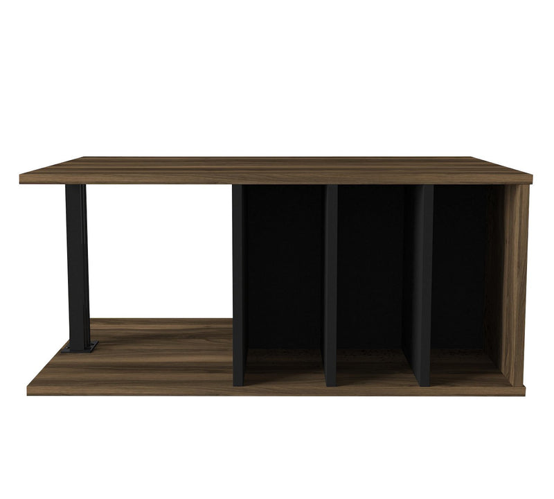 Tavolino salotto moderno vani porta riviste in legno noce e nero cm 90x60x40h