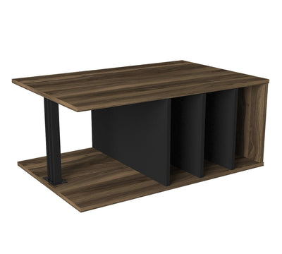 Tavolino salotto moderno vani porta riviste in legno noce e nero cm 90x60x40h