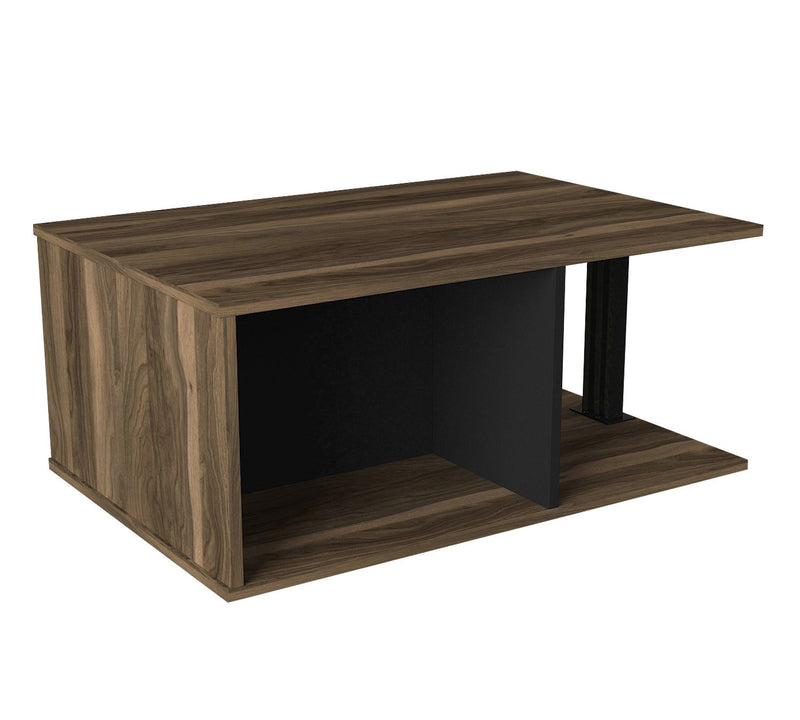 Tavolino salotto moderno vani porta riviste in legno noce e nero cm 90x60x40h