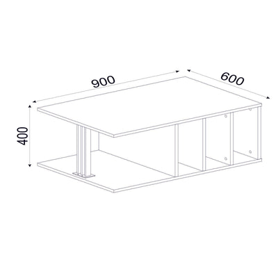 Tavolino salotto moderno vani porta riviste in legno noce e nero cm 90x60x40h