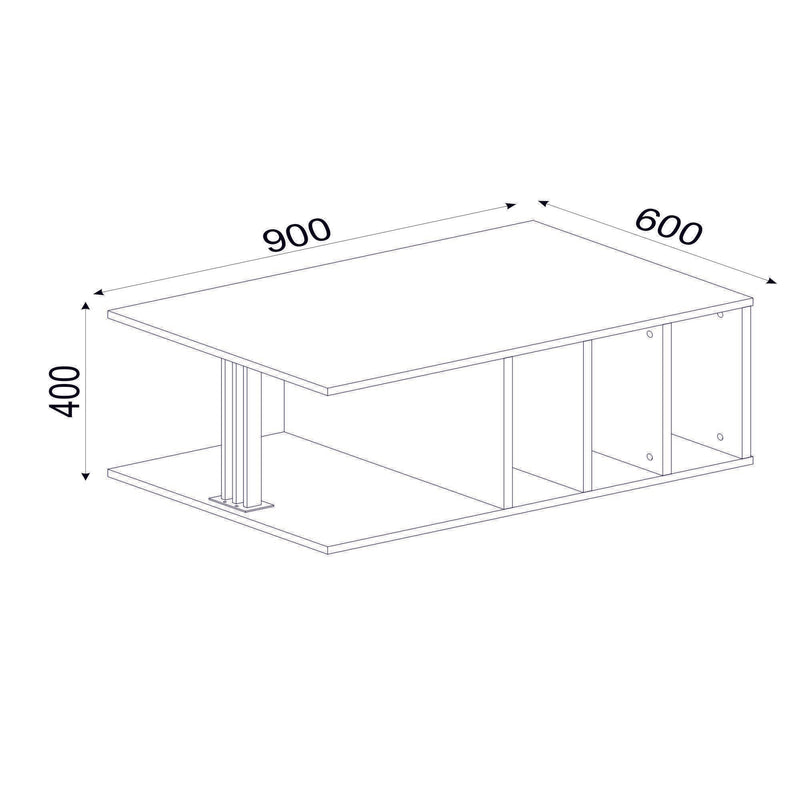 Tavolino salotto moderno vani porta riviste in legno noce e nero cm 90x60x40h