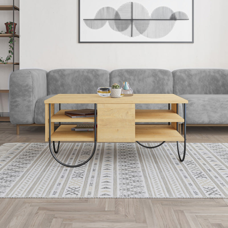 Tavolino basso salotto con 2 ripiani industrial cm 94x60x44h - vari colori