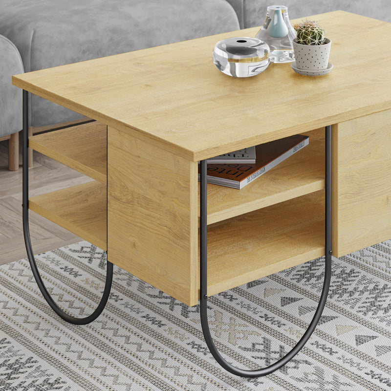 Tavolino basso salotto con 2 ripiani industrial cm 94x60x44h - vari colori