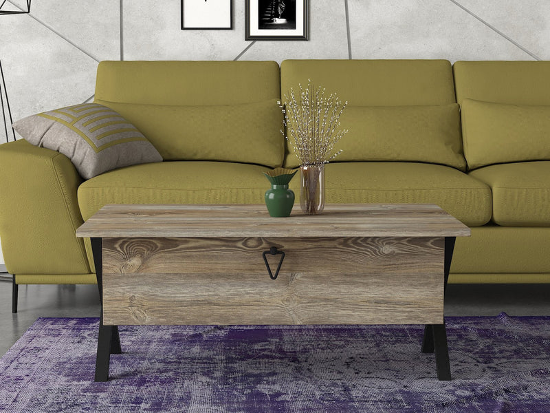 Tavolino da salotto con anta a ribalta in legno e metallo cm 90x60x38h