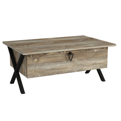 Tavolino da salotto con anta a ribalta in legno e metallo cm 90x60x38h