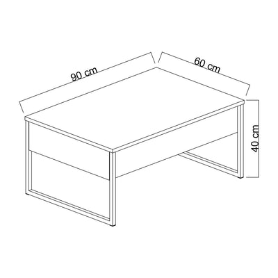 Tavolino da caffè moderno rettangolare in legno noce con gambe in metallo cm 90x60x40h