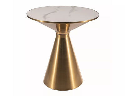 Tavolino elegante da salotto con gamba conica oro e piano in ceramica cm 50x53h