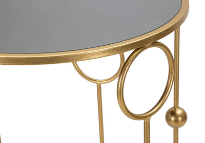 Set da 2 Tavolino da salotto rotondo porta telefono in metallo dorato e vetro