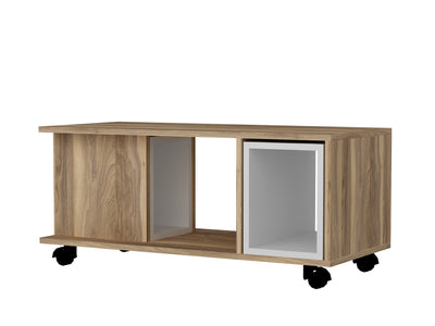 Tavolino soggiorno moderno con ruote e cubi estraibili rovere e bianco cm 100x45x44h