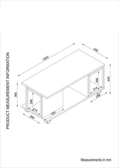 Tavolino soggiorno moderno con ruote e cubi estraibili rovere e bianco cm 100x45x44h