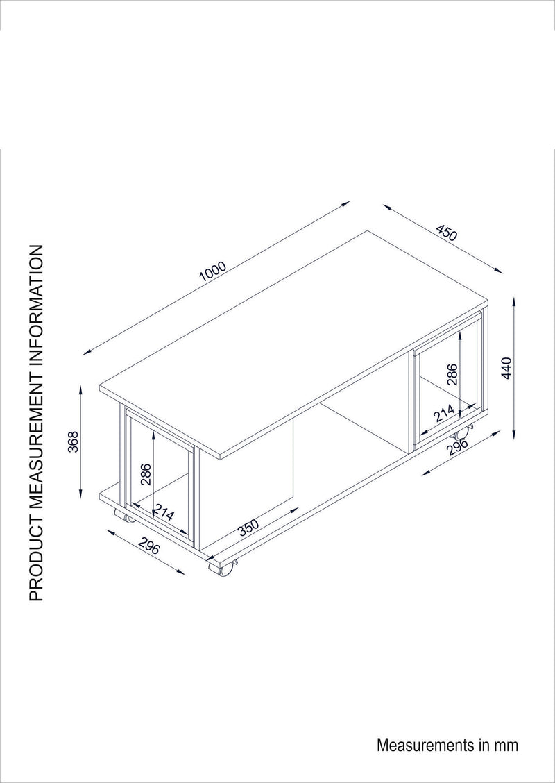 Tavolino soggiorno moderno con ruote e cubi estraibili rovere e bianco cm 100x45x44h