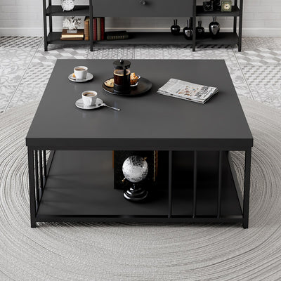 Tavolino da cafè quadrato in legno antracite struttura in metallo cm 90x90x40h