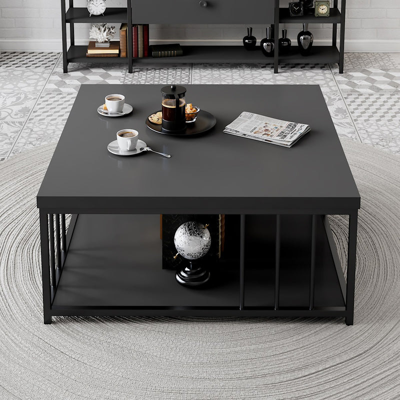 Tavolino da cafè quadrato in legno antracite struttura in metallo cm 90x90x40h