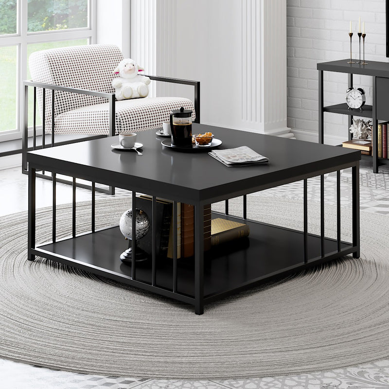 Tavolino da cafè quadrato in legno antracite struttura in metallo cm 90x90x40h