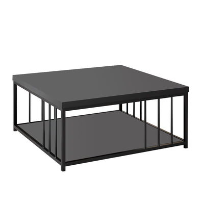 Tavolino da cafè quadrato in legno antracite struttura in metallo cm 90x90x40h