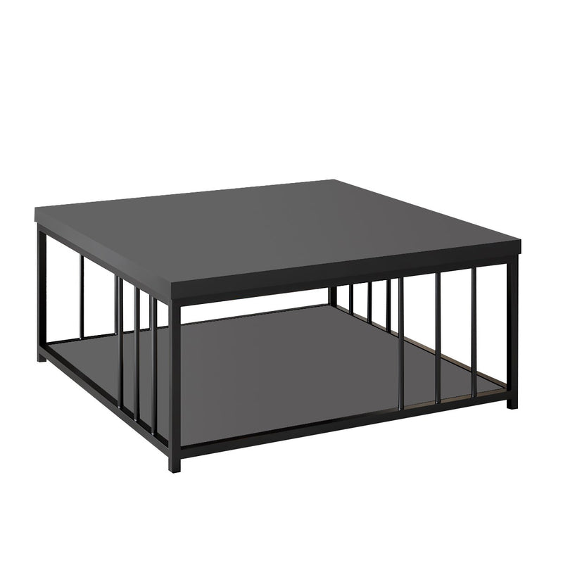 Tavolino da cafè quadrato in legno antracite struttura in metallo cm 90x90x40h