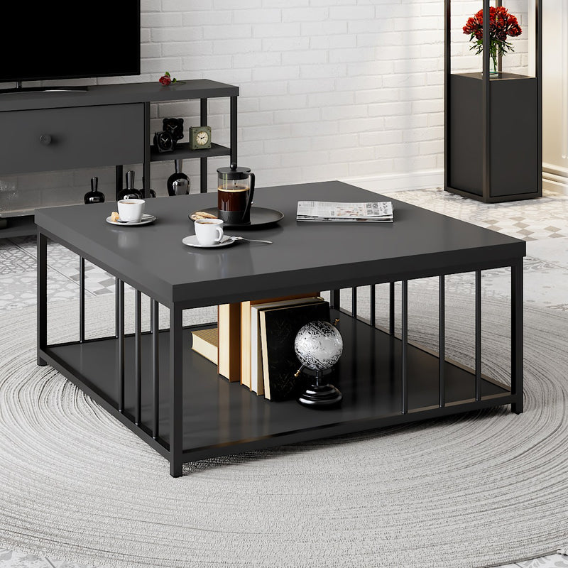 tavolino moderno da salotto quadrato in legno antracite struttura in metallo nero
