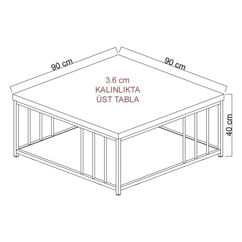 Tavolino da cafè quadrato in legno antracite struttura in metallo cm 90x90x40h