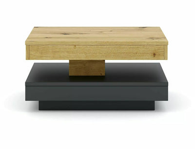 Tavolino quadrato da salotto bicolore rovere e antracite con piano girevole cm 67x67x33h