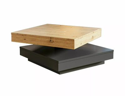 Tavolino quadrato da salotto bicolore rovere e antracite con piano girevole cm 67x67x33h