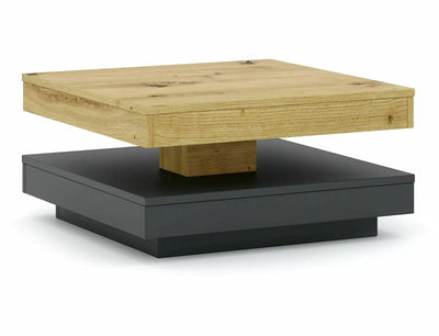 Tavolino quadrato da salotto bicolore rovere e antracite con piano girevole cm 67x67x33h
