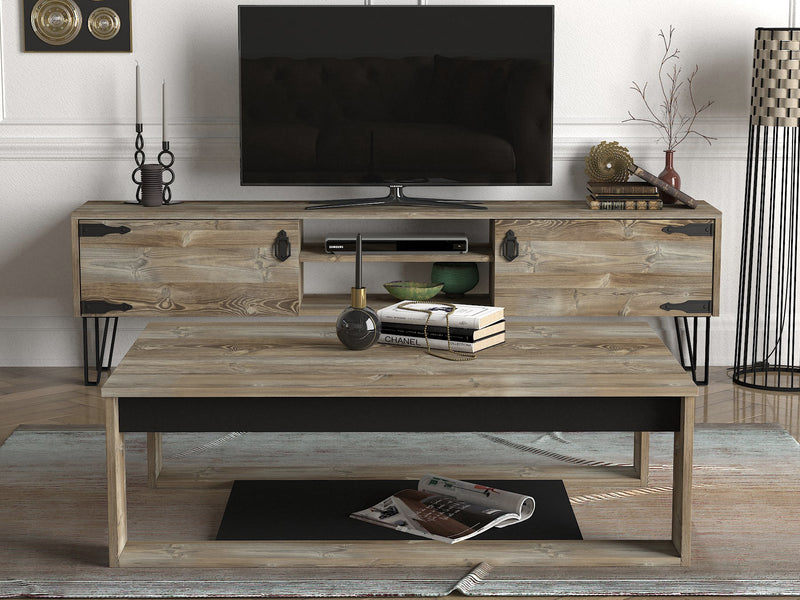 Tavolino da caffè rettangolare basso in legno rovere vintage cm 111x71x40h
