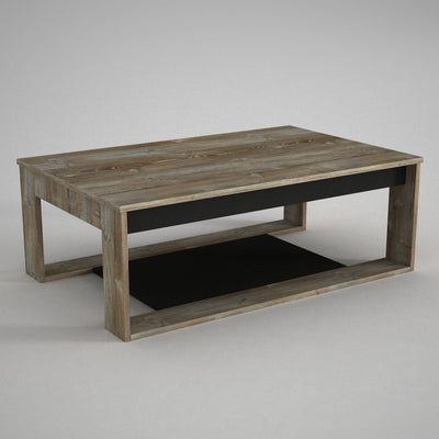 Tavolino da caffè rettangolare basso in legno rovere vintage cm 111x71x40h