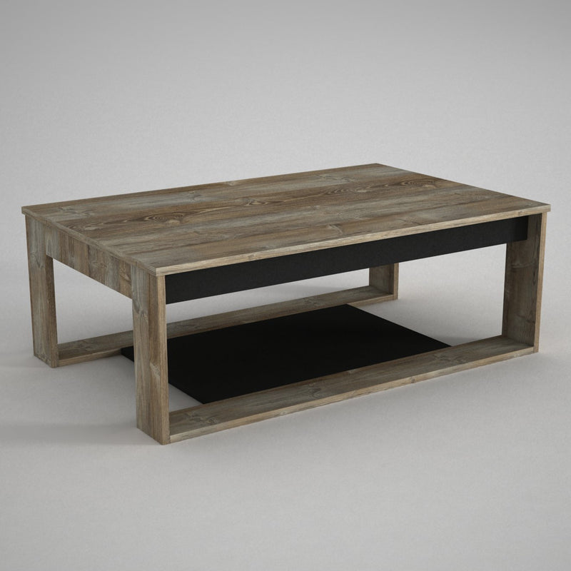 Tavolino da caffè rettangolare basso in legno rovere vintage cm 111x71x40h