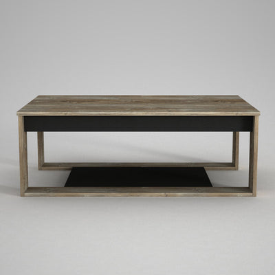 Tavolino da caffè rettangolare basso in legno rovere vintage cm 111x71x40h