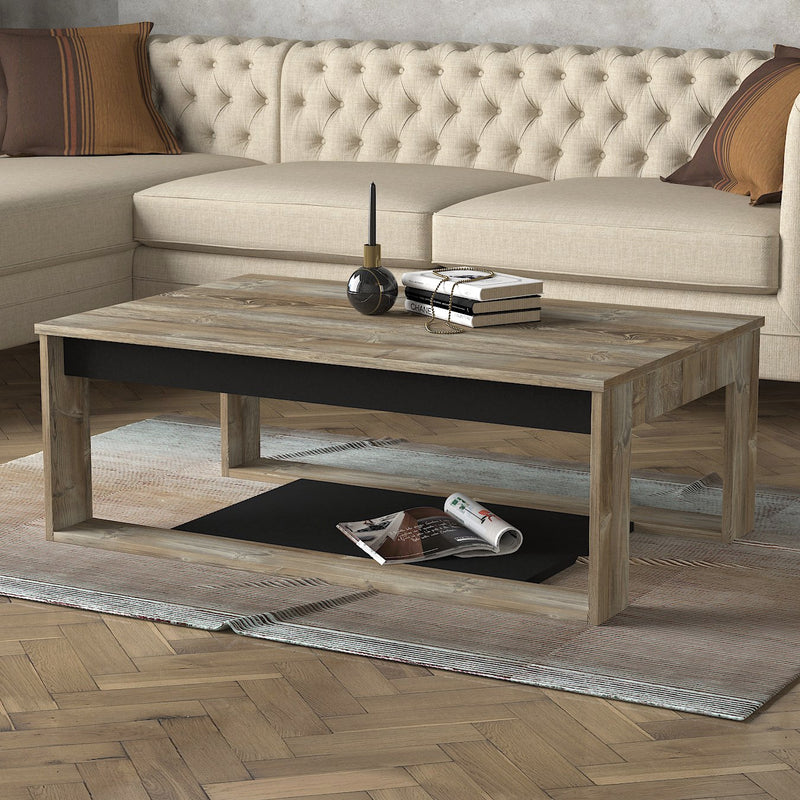 tavolino da salotto rettangolare in legno colore rovere vintage 
