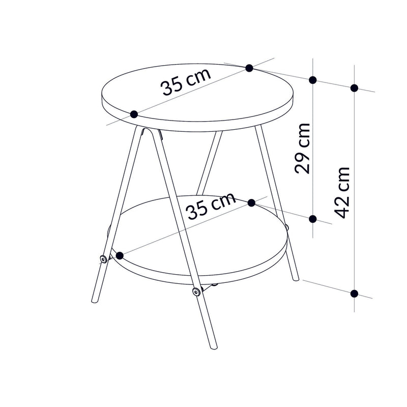 Tavolino tondo basso in legno bianco struttura in metallo nero cm 35x35x42h