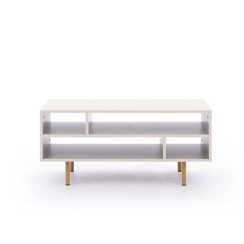 Tavolino basso da salotto con vani colore cashmere gambe in metallo oro cm 100x60x45h