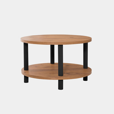 Tavolino basso rotondo con ripiano in legno naturale e antracite cm 70x43h