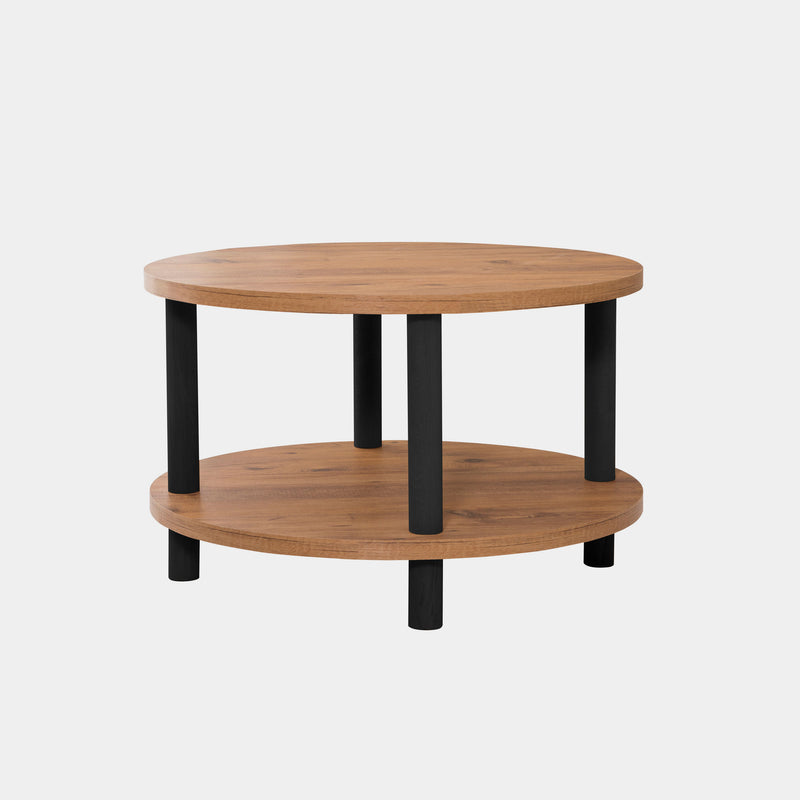 Tavolino basso rotondo con ripiano in legno naturale e antracite cm 70x43h