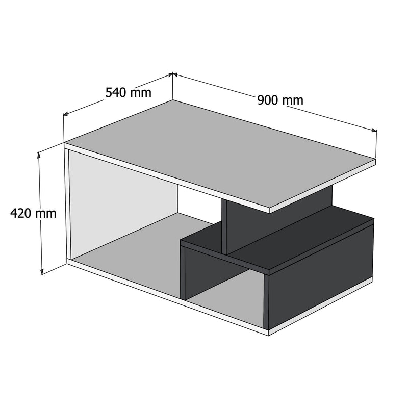 Tavolino design salotto colore noce e marmo nero cm 90x54x42h