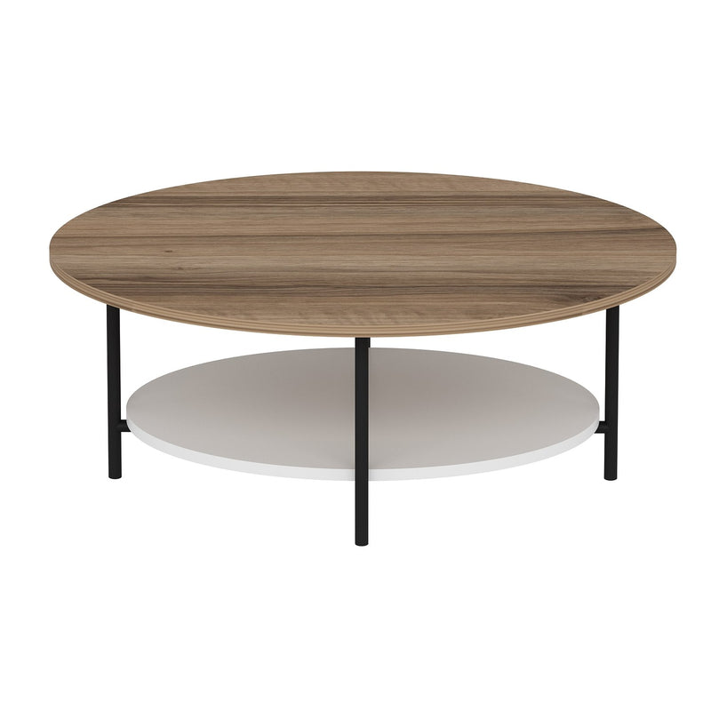 Tavolino da caffè moderno ovale in legno rovere e bianco e metallo cm 90x60x36h