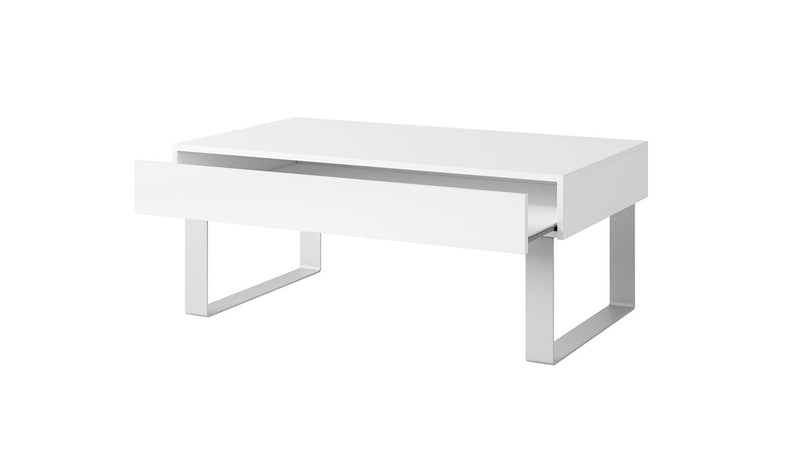 Tavolino rettangolare moderno con cassetto colore bianco gambe in metallo cm 110x63x45h