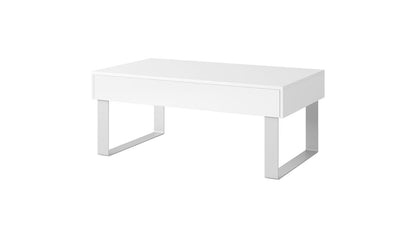 Tavolino rettangolare moderno con cassetto colore bianco gambe in metallo cm 110x63x45h