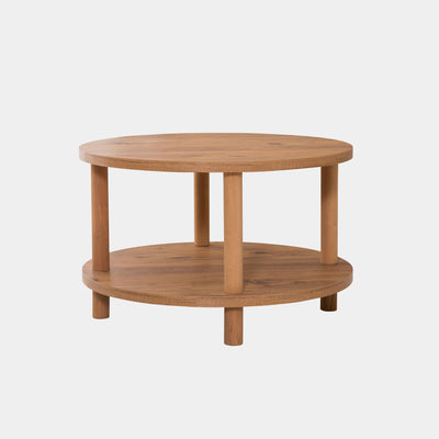 Tavolino rotondo moderno con ripiano in legno colore naturale cm 70x43h