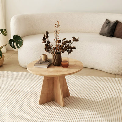tavolino basso da caffe in legno colore quercia piano tondo cm 60