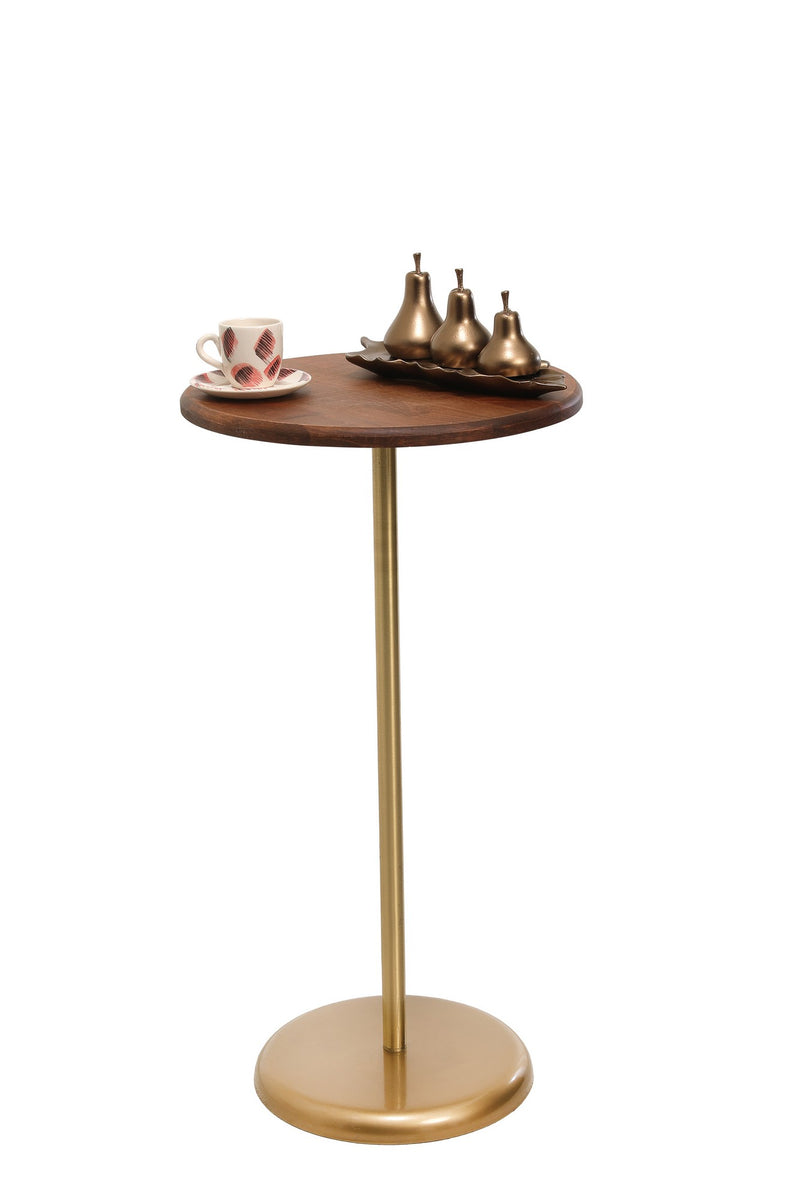 Tavolino salotto base in metallo dorato piano in legno colore noce cm 40x75h
