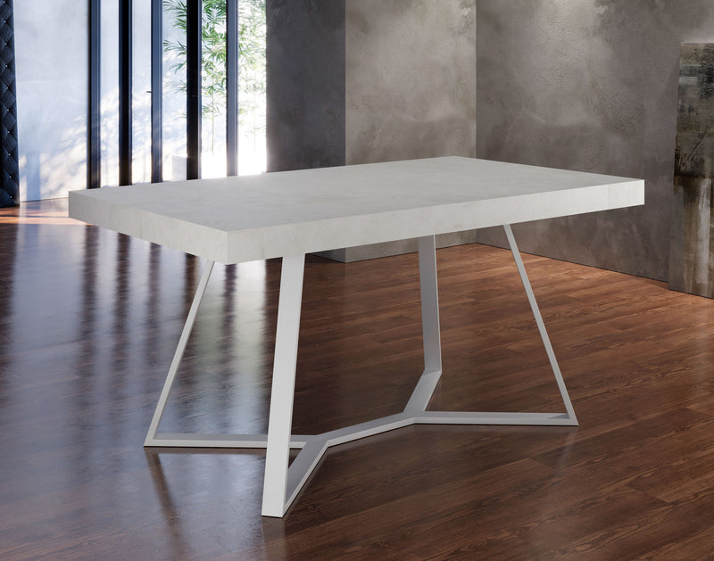 tavolo moderno allungabile base in metallo bianco piano in legno geso