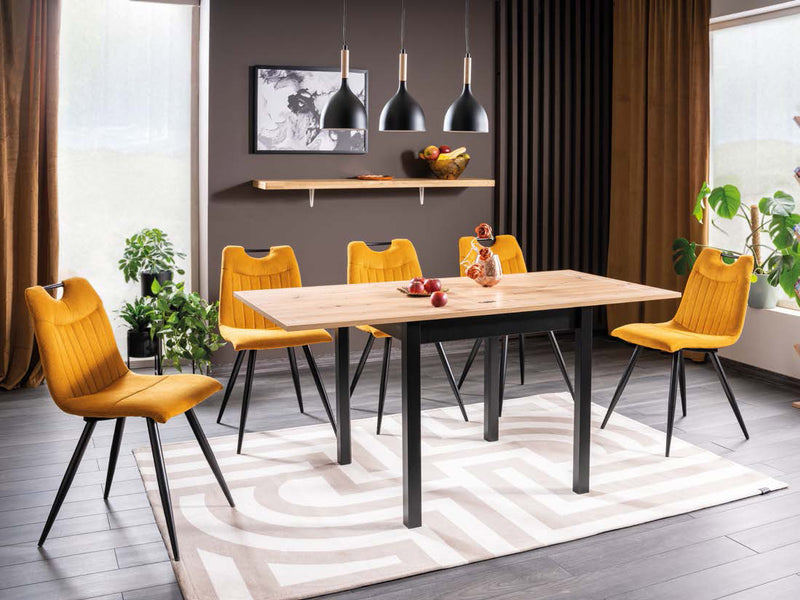 Tavolo da pranzo quadrato allungabile a libro in legno rovere e nero cm 80/160x80x76h