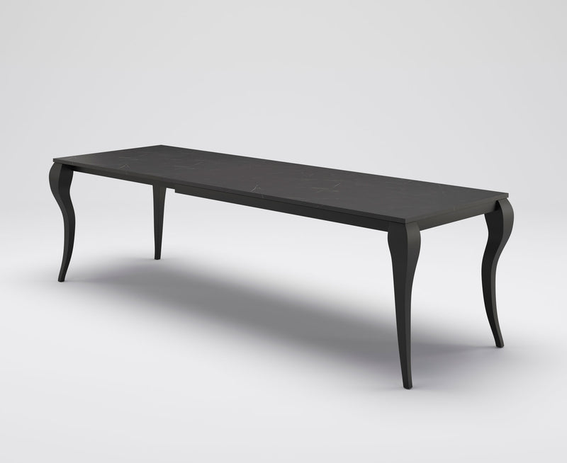 tavolo classico allungabile piano in legno pietra mera gambe lacate nero