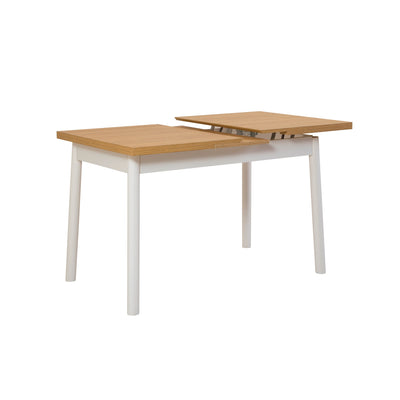Tavolo da pranzo moderno allungabile in legno bianco piano rovere cm 120/153x75x75h