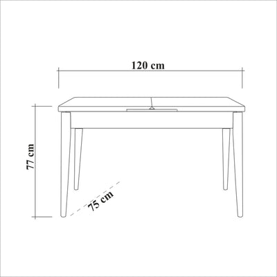 Tavolo da pranzo moderno allungabile in legno bianco piano rovere cm 120/153x75x75h