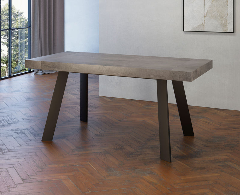 tavolo allungabile moderno piano cemento lavanda gambe in metallo bronzo