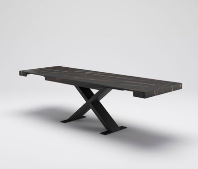 tavolo moderno allungabile piano in legno calacatta nero gambe in legno laccato nero