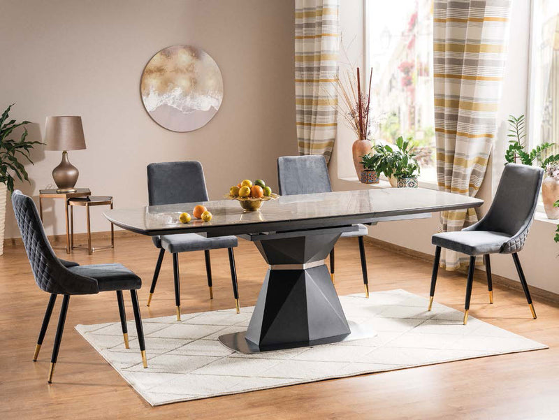 tavolo design allungabile base in legno antracite piano in ceramica marmo grigio